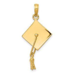 14k Yellow Gold 3-D Graduation Cap Pendant